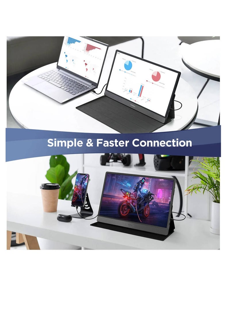 Koorui 15B1 15.6" IPS FHD Portable Monitor, Retina Display, 60Hz Refresh Rate, 5ms Response Time, 16 9 Aspect Ratio, Built-In Dual Speaker, Type-C & Mini HDMI Inputs, Black