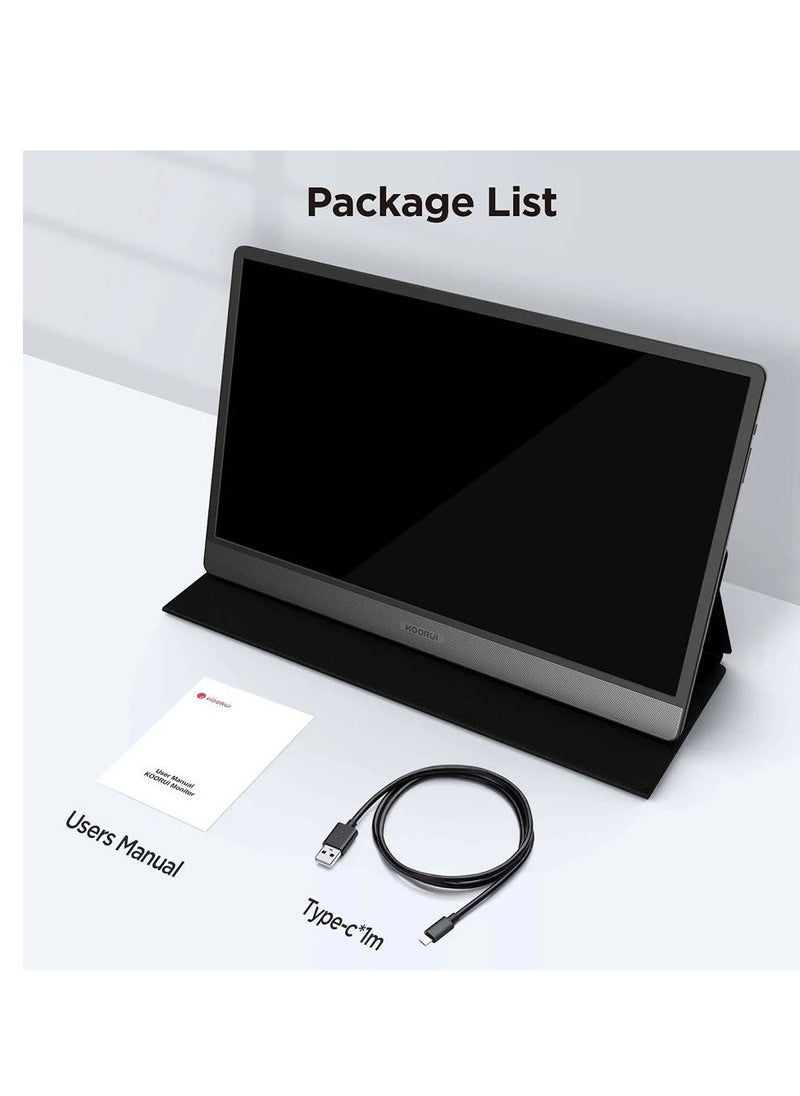Koorui 15B1 15.6" IPS FHD Portable Monitor, Retina Display, 60Hz Refresh Rate, 5ms Response Time, 16 9 Aspect Ratio, Built-In Dual Speaker, Type-C & Mini HDMI Inputs, Black