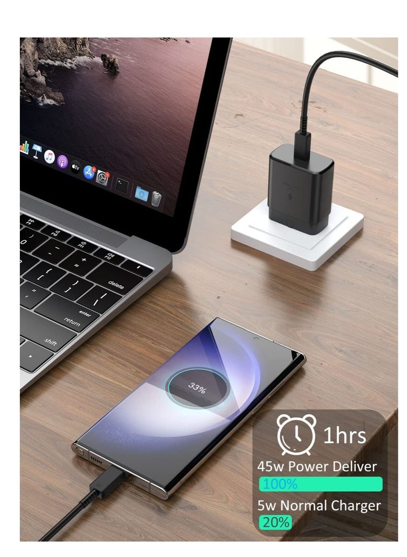Generic - 45W USB C Charger for Samsung Fast Charger Plug and Cable 1.2M, Super Fast Charger for Galaxy S24 Ultra/S24+/S23/S22/S21+/S20/A16/A15/A14/A13/A55/A54/A53/A52/A51/A50/A73/A72/A71/A70/M60/M50/M40/M30/M20 USB C Fast Charger Type C Plug for Samsung Phone Charge - Image 1