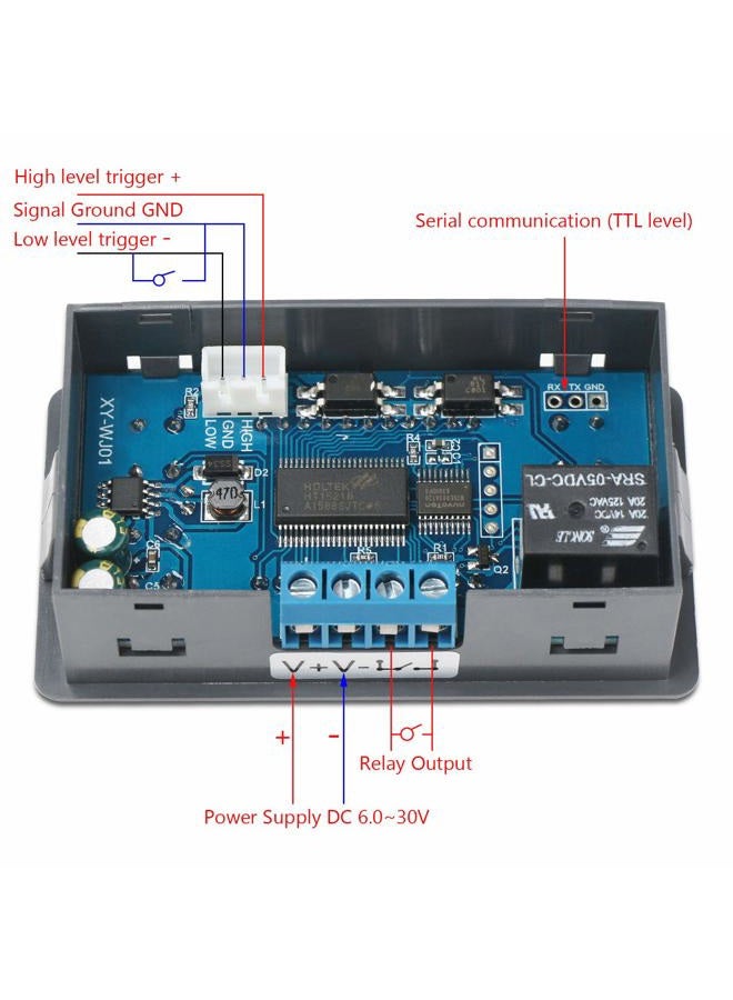 DROK Delay Relay Module, DC 6-30V Timer Relay 12V 24V 0.01s-9999min 50mA Digital Timer Cycle Delay Switch Module AC 220V Power On-Off Controller with LCD Display Switch Button Case - Image 4