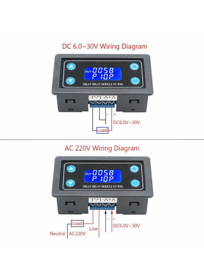 DROK Delay Relay Module, DC 6-30V Timer Relay 12V 24V 0.01s-9999min 50mA Digital Timer Cycle Delay Switch Module AC 220V Power On-Off Controller with LCD Display Switch Button Case - Image 3