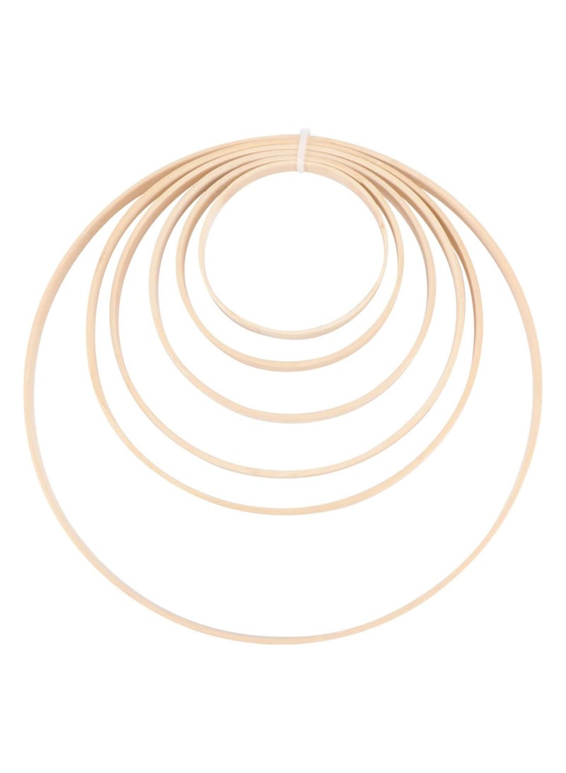GGOOT 6pcs Bamboo Circle Macrame Garland Wall Hanging Decor Macrame Decor Dream Catcher Ring Hoop Wreath Frame Bamboo Wreath Hoop DIY Wreath Frame Home Wreath Frame DIY Accessory Khaki  - Image 1