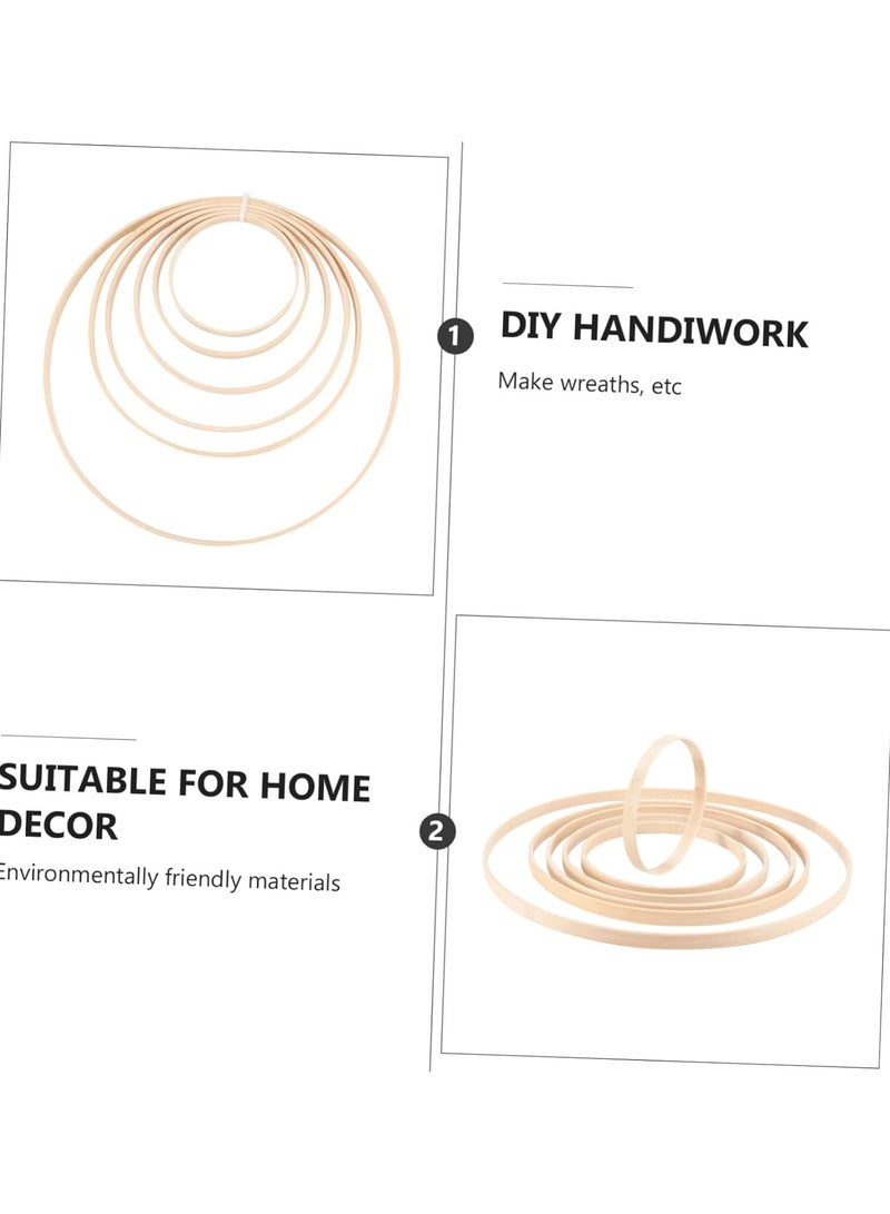 GGOOT 6pcs Bamboo Circle Macrame Garland Wall Hanging Decor Macrame Decor Dream Catcher Ring Hoop Wreath Frame Bamboo Wreath Hoop DIY Wreath Frame Home Wreath Frame DIY Accessory Khaki  - Image 2