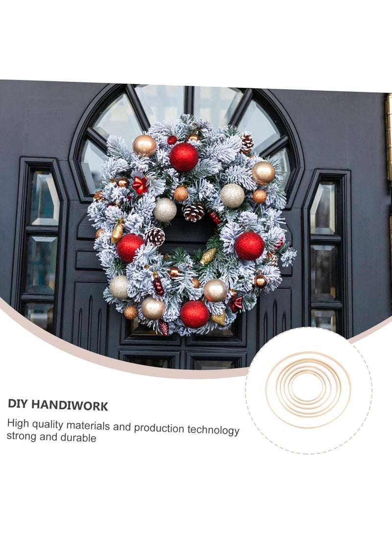 GGOOT 6pcs Bamboo Circle Macrame Garland Wall Hanging Decor Macrame Decor Dream Catcher Ring Hoop Wreath Frame Bamboo Wreath Hoop DIY Wreath Frame Home Wreath Frame DIY Accessory Khaki  - Image 3