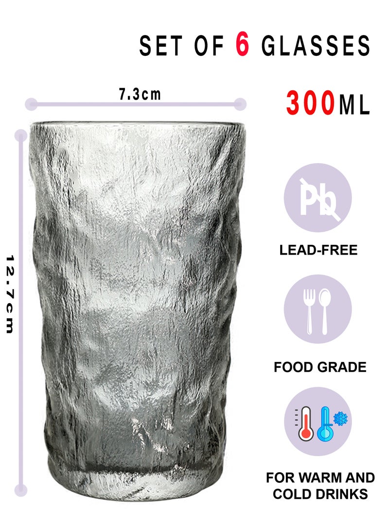 6-Piece Gray Textured Glass Drinking Cups – 300ML Each, Premium Decorative Glassware For Coffee，Water, Juice & Beverages - Image 2