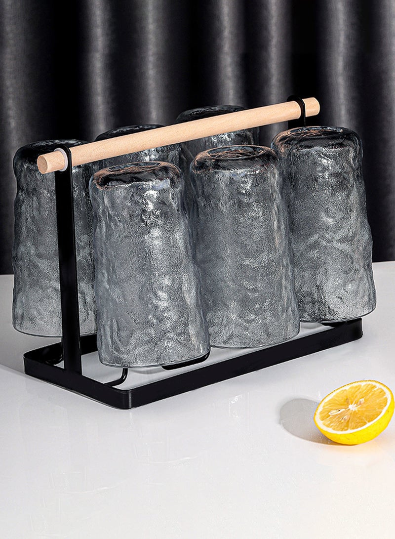 6-Piece Gray Textured Glass Drinking Cups – 300ML Each, Premium Decorative Glassware For Coffee，Water, Juice & Beverages - Image 5