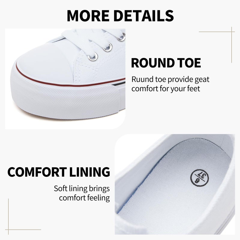 SERNIAL Womens White Platform Sneakers Low Top Platform Shoes Black Canvas Shoes for Women(White,US9) - Image 5