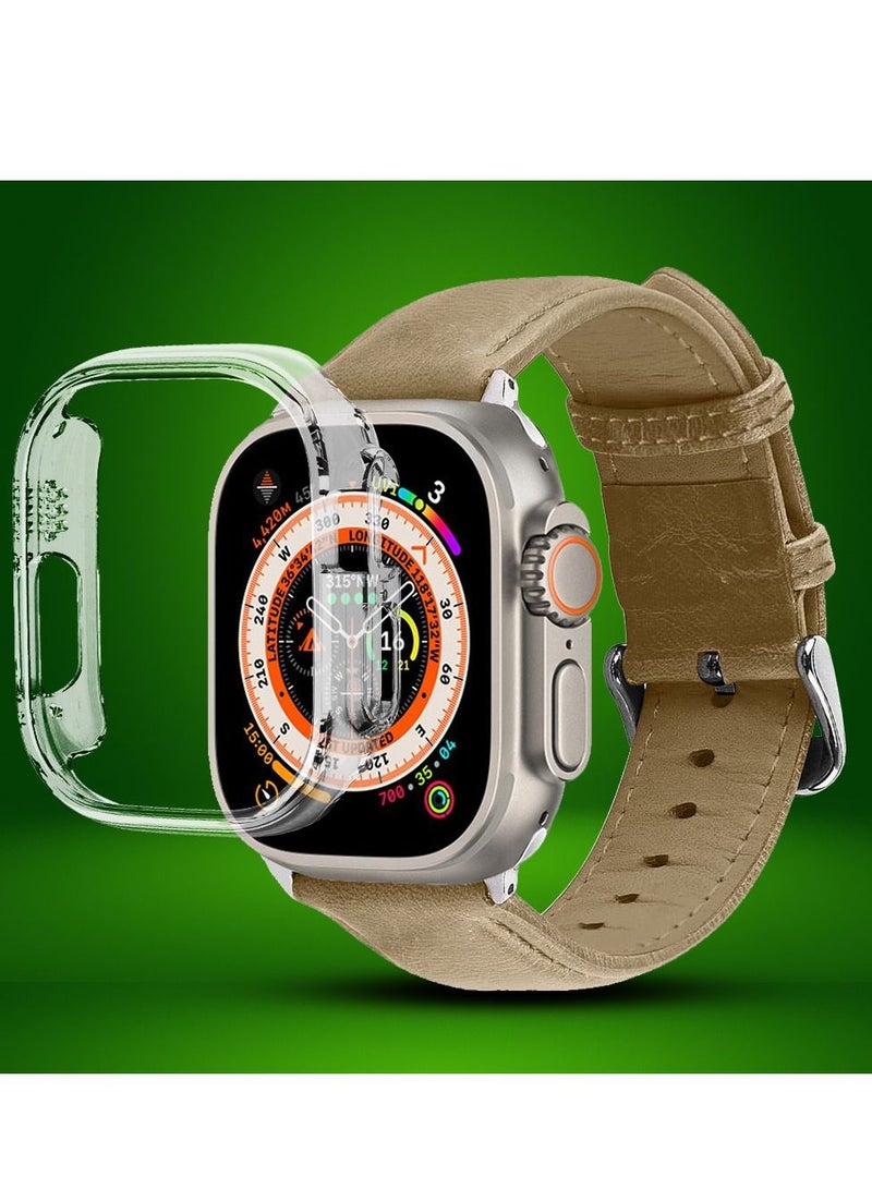 CATANES 2 Packs For Apple Watch Band 49mm Leather Band Buckle Strap Wristband and Clear Cup Holder Dusty - Image 2