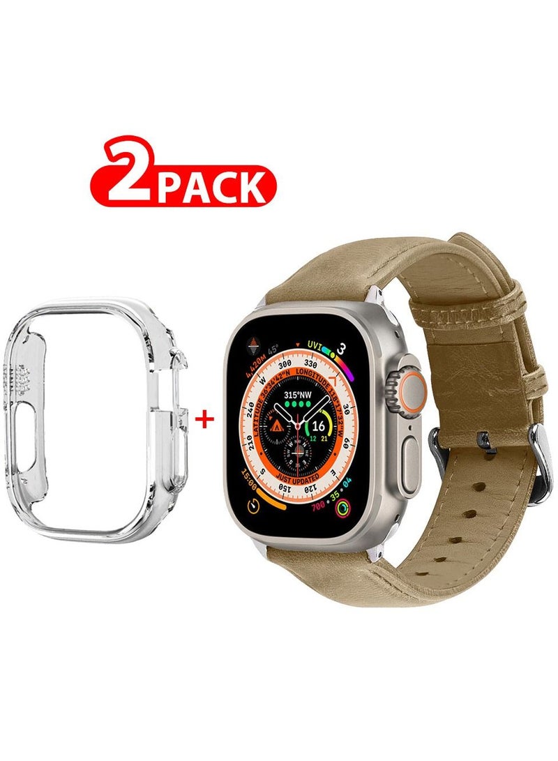CATANES 2 Packs For Apple Watch Band 49mm Leather Band Buckle Strap Wristband and Clear Cup Holder Dusty - Image 1