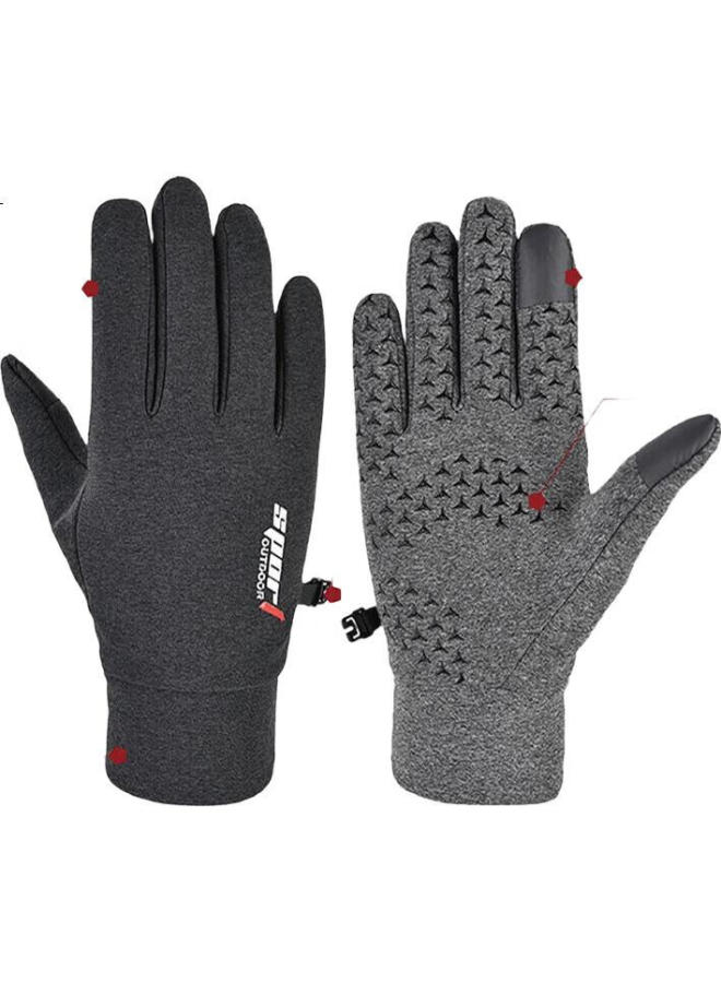 Yaphtes Winter Cycling Outdoor Warm Gloves, Electric Motorcycle Men's Windproof Cold-resistant Touchscreen Gloves, Fleece-lined Thickened Sports Non-slip Gloves, Equipment Accessories, Gray - Image 1