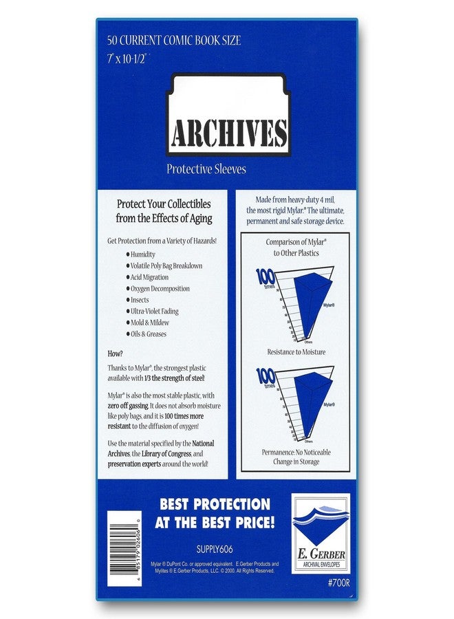 Archives Current 4-Mil Comic Book Mylar Sleeves by E. Gerber (700R) - Pack of 50