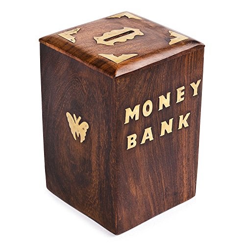 RGrandsons Handicrafted Wooden Money Bank - Coin Saving Box - Piggy Bank - Gifts for Kids, Girls, Boys & Adults, Antique (Size: 6.00x4.00x4.00) - Image 1