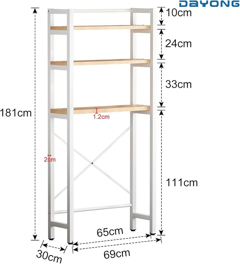 DAYONG Over-the-Toilet Storage Rack, 3-Layer Large Capacity Toilet Shelves, Space Saving Organizer for Bathroom & Laundry Room (White) - Image 2