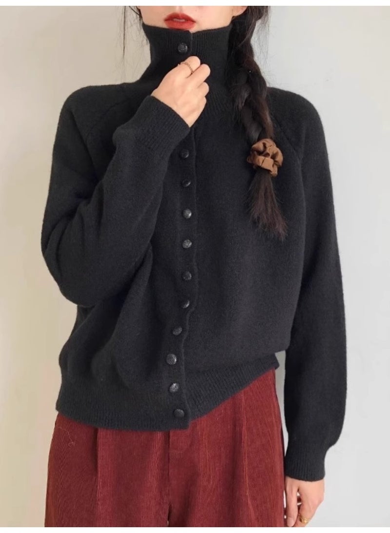 Soft High Neck Button Down Womens Cardigan Sweater Korean Style Ins Fashion Winter Fall Cozy Knit