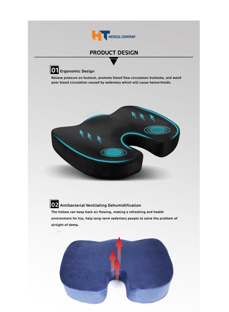 اتش تي وسادة مقعد طبية مضادة للانزلاق لتقويم العظام لجميع الكراسي تخفف الام الناسور و الظهر وعرق النسا وعظم العظام والبواسير، ازرق، فوم المانى - Image 4