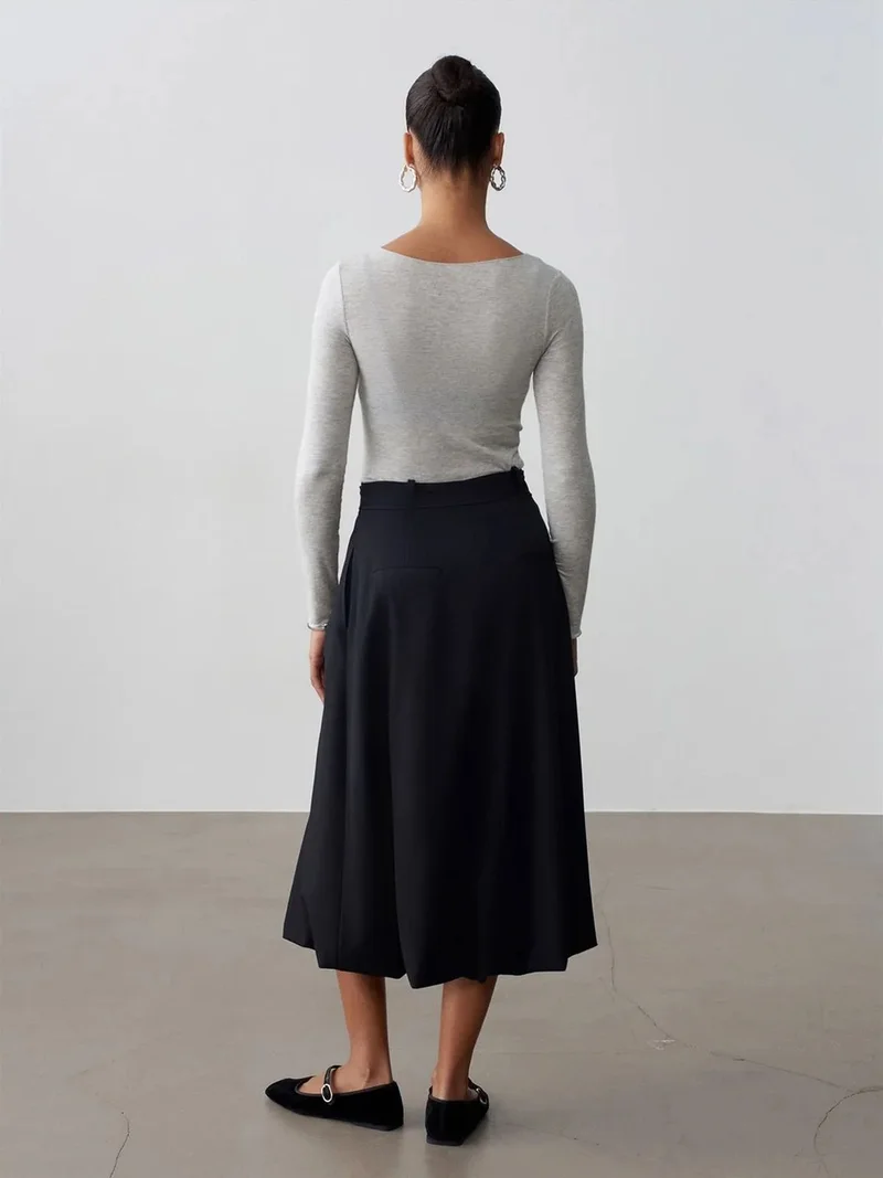 ديلفين DILVIN High-waist Belted Midi Balloon Skirt