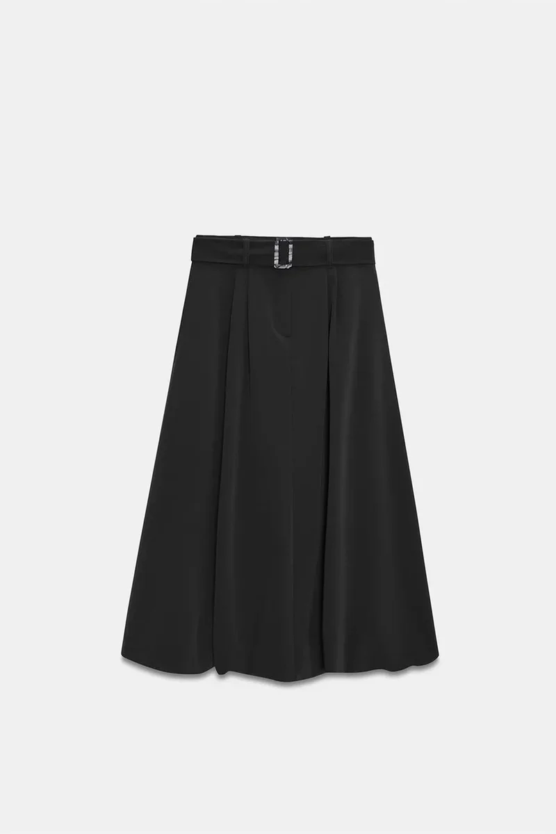 Dilvin Black DILVIN High-waist Belted Midi Balloon Skirt for Women | Best Price UAE