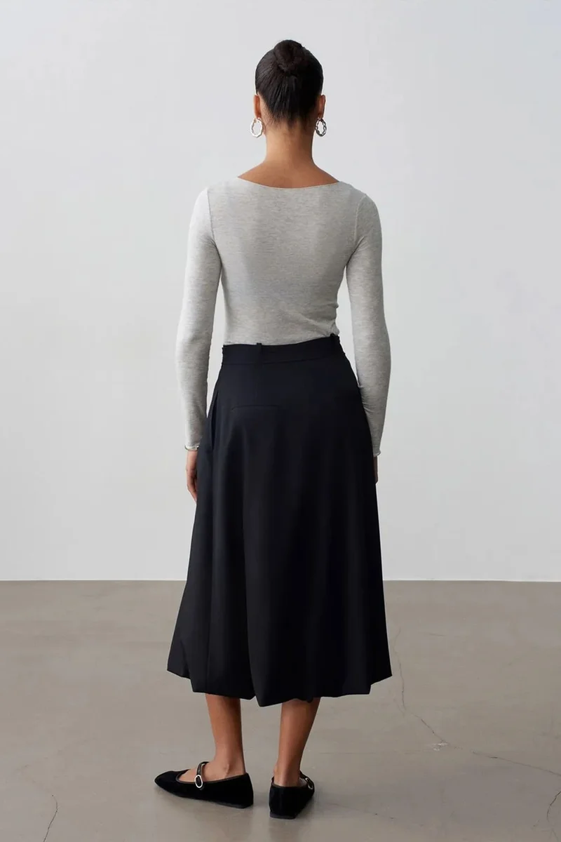 ديلفين DILVIN High-waist Belted Midi Balloon Skirt