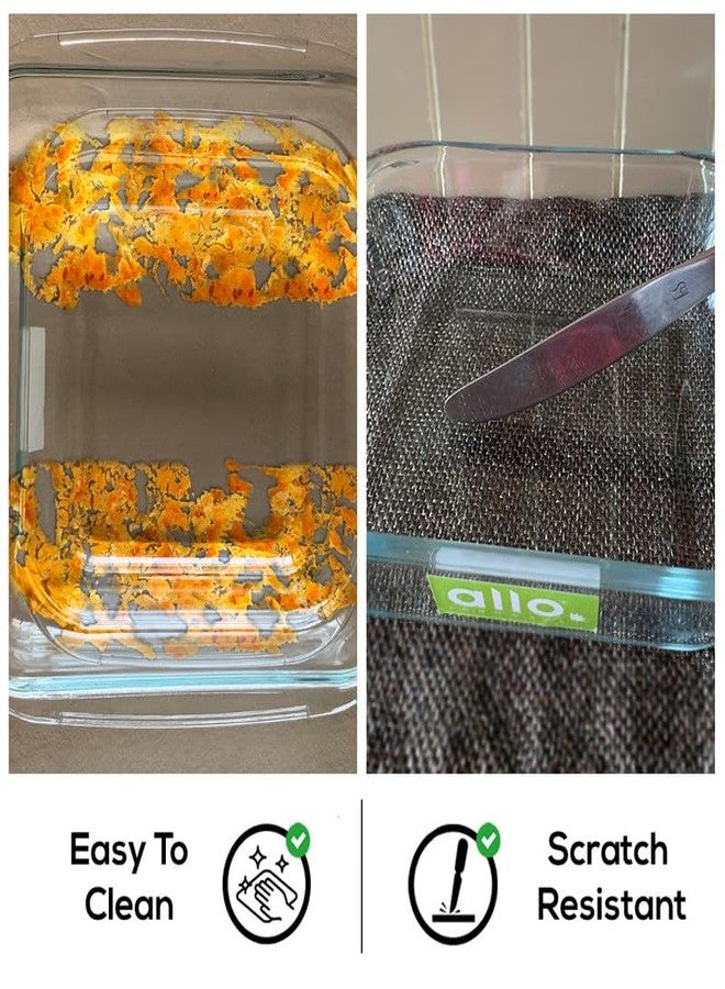 Allo Borosilicate Square Glass Baking Dish, Baking Tray, Oven and Microwave Safe, Set of 2 900ml, 1800ml, Transparent - Image 5