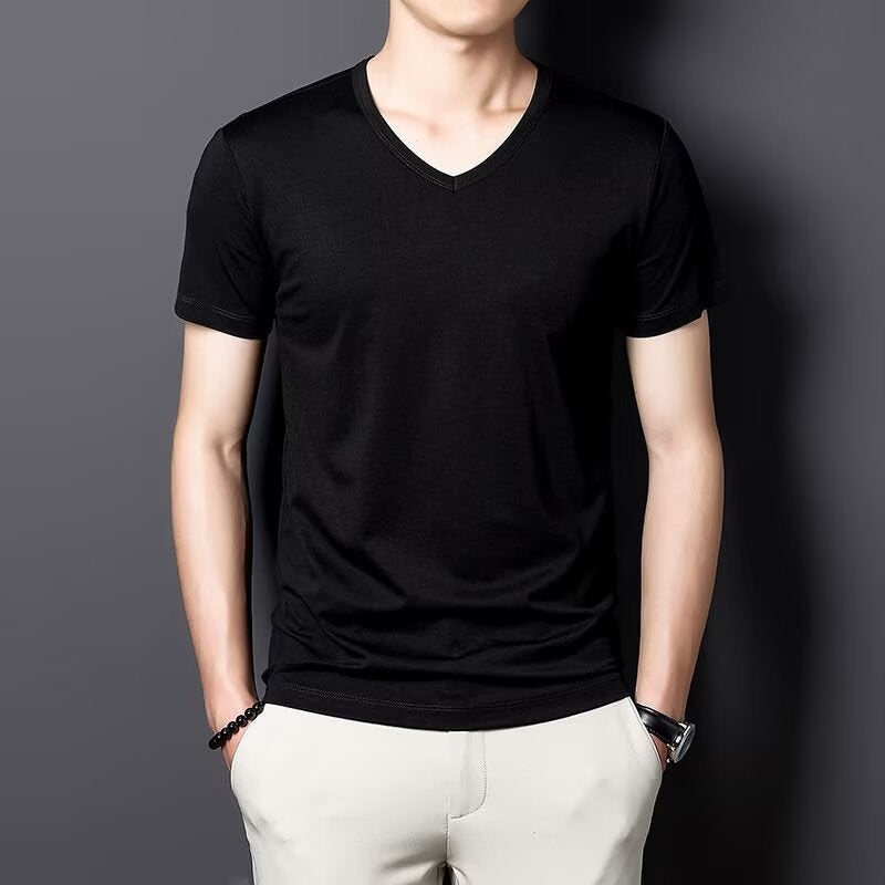 Explosions Round Neck Fashion Summer Short Sleeve T-Shirt Men'S Solid Color Leisure Joker Factory Bulk - Image 1