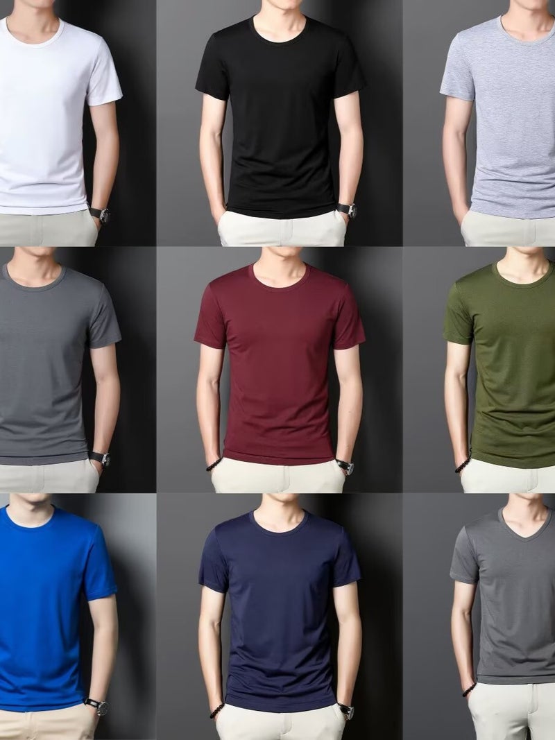 Explosions Round Neck Fashion Summer Short Sleeve T-Shirt Men'S Solid Color Leisure Joker Factory Bulk - Image 2