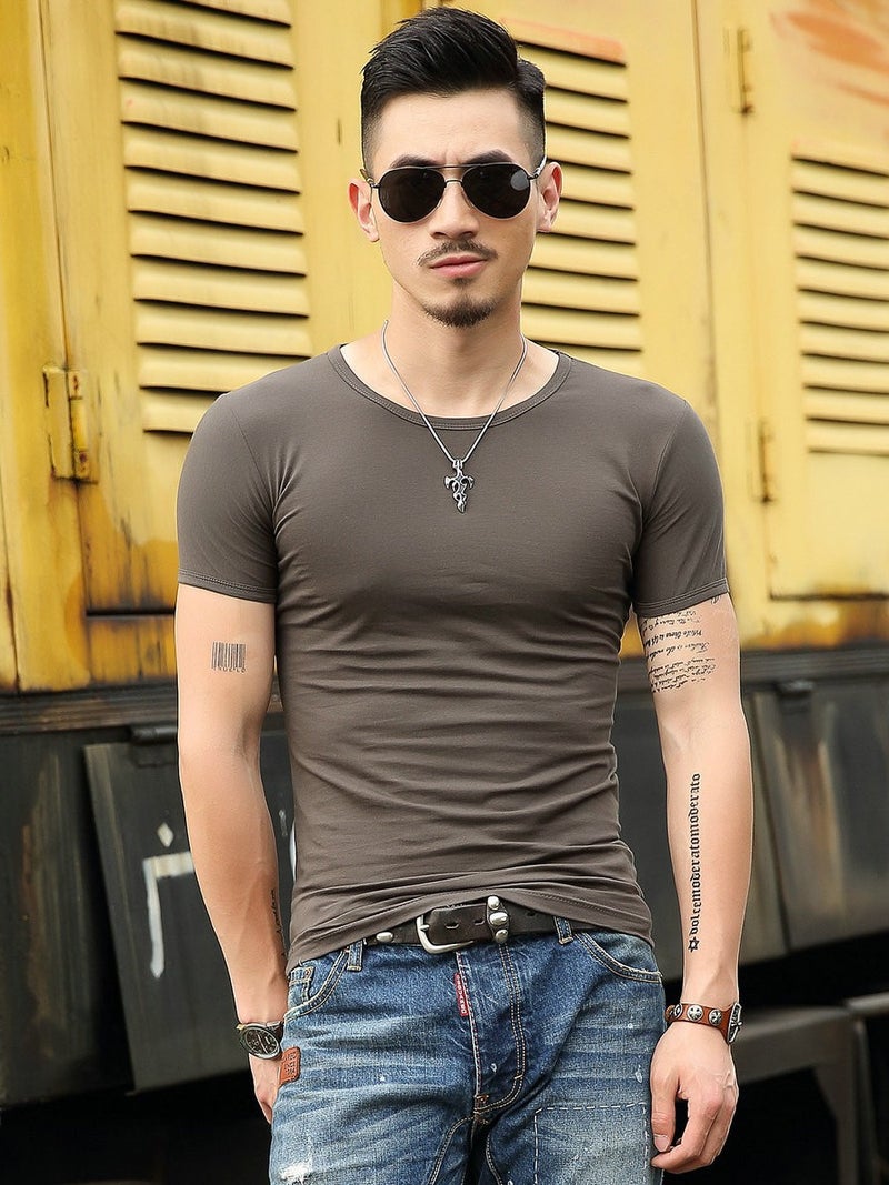 Explosions Round Neck Fashion Summer Short Sleeve T-Shirt Men'S Solid Color Leisure Joker Factory Bulk - Image 4