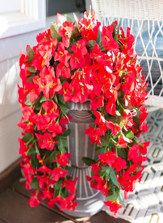 HyeFlora Bougainvillea Artificial Hanging Flowers Plants for Outdoors Decoration, 2pcs Red Fake Flowers Silk Bougainvillea Vines Realistic UV Resistant Faux Flowers for Outside Planters Porch Patio - Image 3