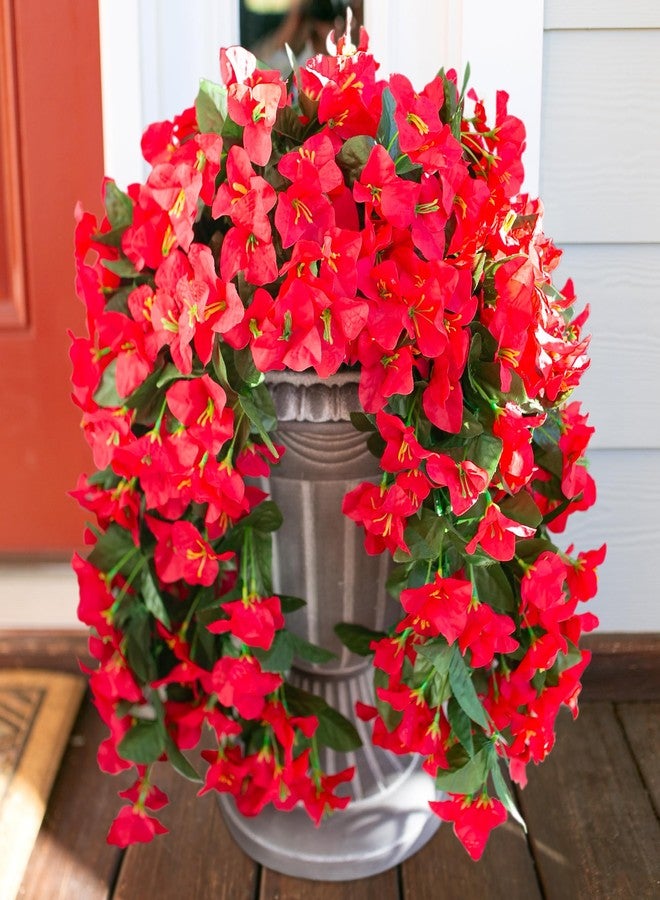 HyeFlora Bougainvillea Artificial Hanging Flowers Plants for Outdoors Decoration, 2pcs Red Fake Flowers Silk Bougainvillea Vines Realistic UV Resistant Faux Flowers for Outside Planters Porch Patio - Image 2