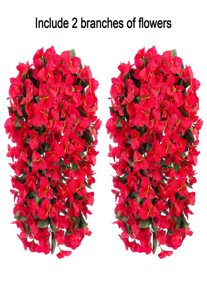 HyeFlora Bougainvillea Artificial Hanging Flowers Plants for Outdoors Decoration, 2pcs Red Fake Flowers Silk Bougainvillea Vines Realistic UV Resistant Faux Flowers for Outside Planters Porch Patio - Image 4
