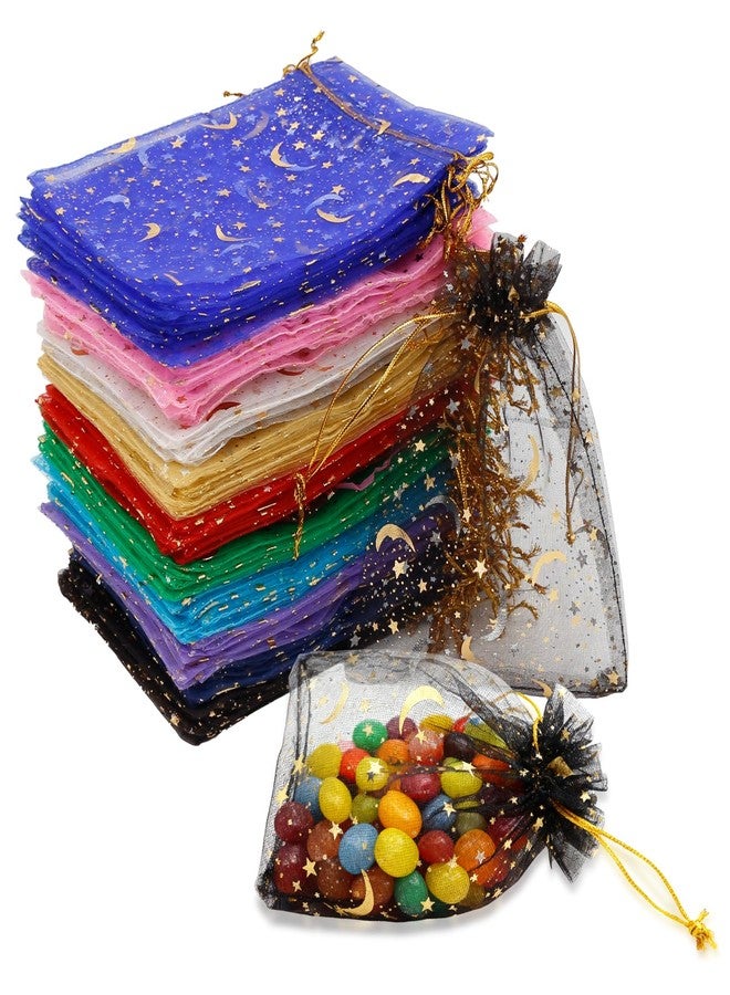 AILUHONG 100Pcs 5x7 Inch Organza Gift Bags 10 Colors Drawstring Mesh Bag for Jewelry Wedding Favor Festival Candy Gift Pouches Christmas Party Favor Bags (Moon Star) - Image 1
