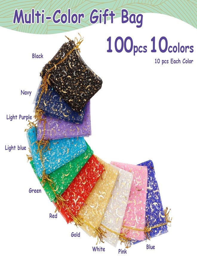AILUHONG 100Pcs 5x7 Inch Organza Gift Bags 10 Colors Drawstring Mesh Bag for Jewelry Wedding Favor Festival Candy Gift Pouches Christmas Party Favor Bags (Moon Star) - Image 3