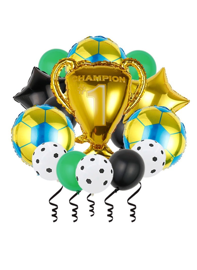 MIXDE 15pcs Soccer Balloons Set,Championship Trophy Foil Balloon,Soccer Party Decorations,Sports Theme Birthday Decorations,Latex Balloon,Aluminum film balloons - Image 1