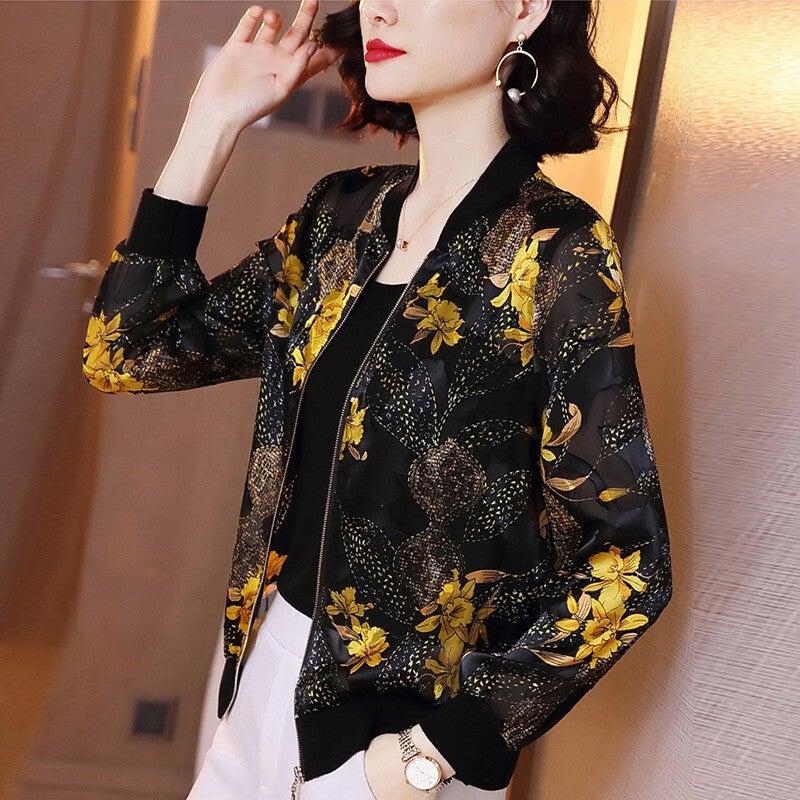 2024 Summer New Large Size Loose Fit Jacket Cardigan Top Short Jacket Trendy Printing Sun Protection Baseball Uniform For Women 8004# 
