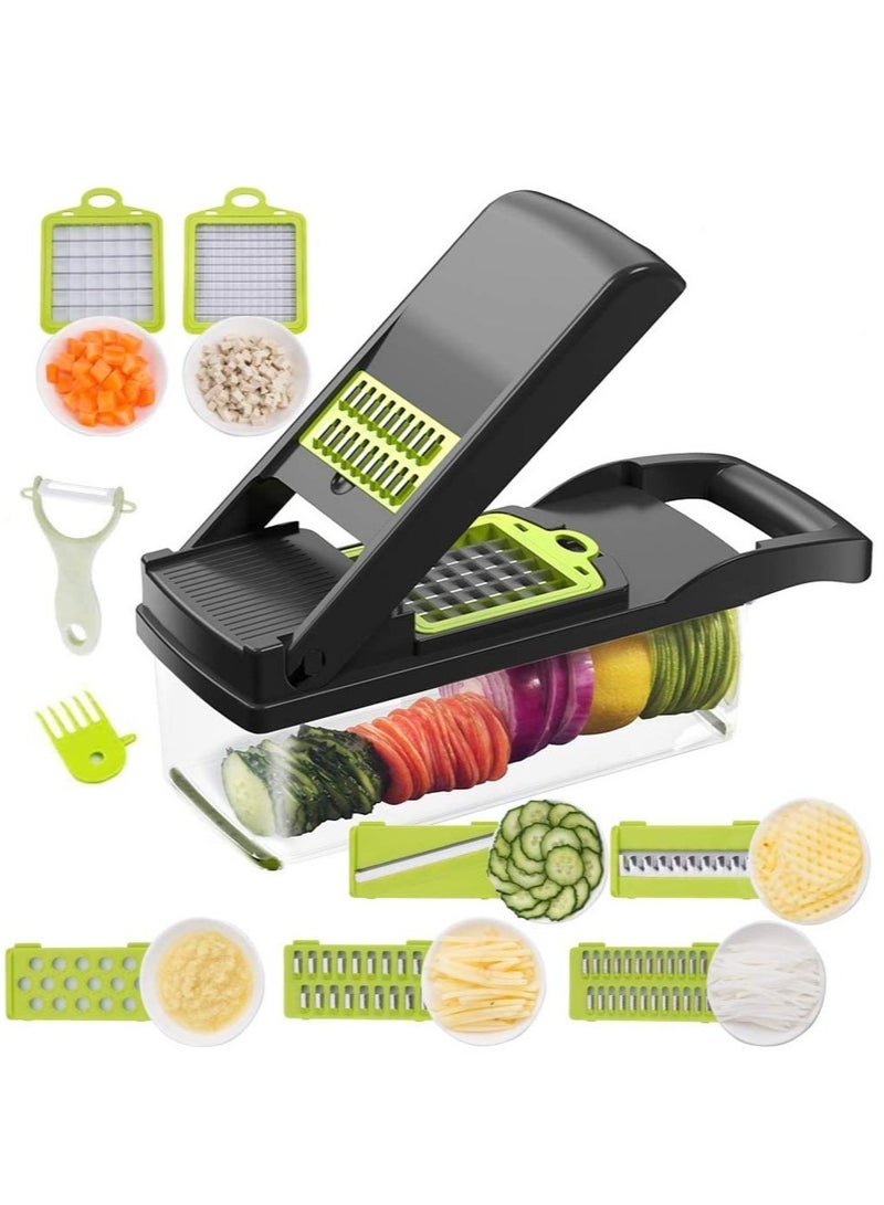 ELTRAZONE Vegetable Chopper Mandoline Slicer Cutter Chopper and Grater 11 in 1 Interchangeable Blades with Colander Basket and Container - Image 1