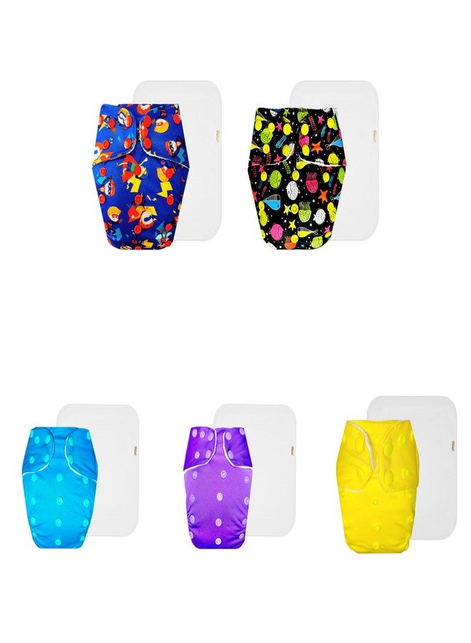 حفاضات قماشية فاخرة من دمبلدو مع حشوة قطنية (عبوة من 5) | ملائمة تمامًا | قابلة لإعادة الاستخدام والغسل | أزرار كبس قابلة للتعديل | مثالية للأطفال الصغار | من 3 أشهر إلى 3 سنوات | للجنسين - Image 1