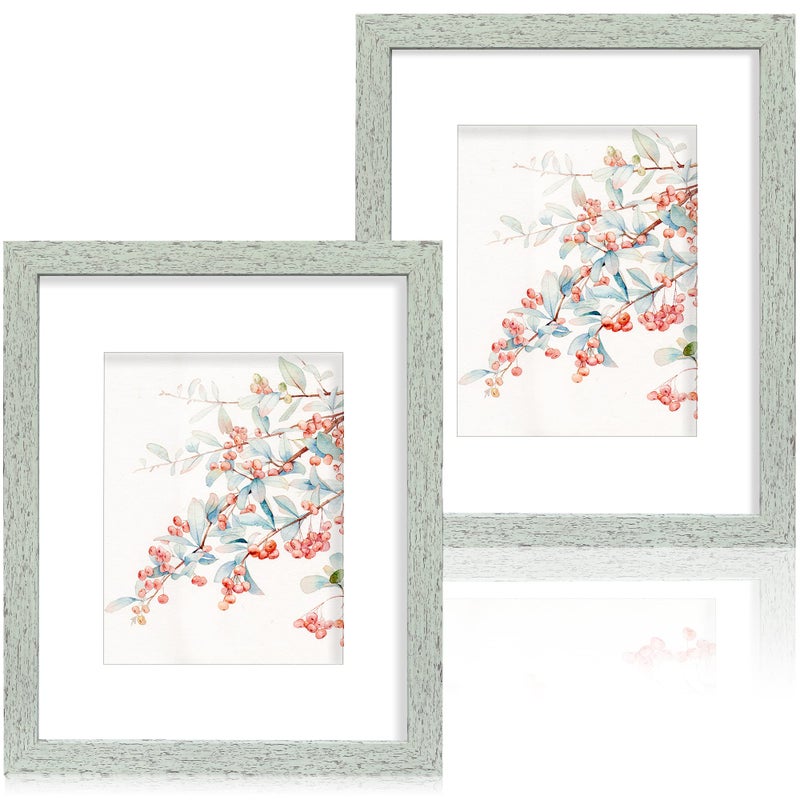 Hongkee 11x14 Picture Frame Set of 2 Made of Real Glass Sage Green Wooden Frame Display 8x10 Pictures with Mat or 11 x 14 Posters without Mat for Wall Mounting Gallery Photo Frames