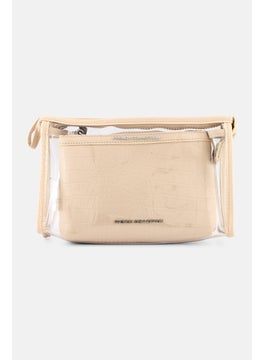 French Connection Women Brand Logo 2 In 1 Cosmetic Bag, Cream  - Image 1