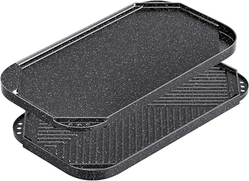 Caannasweis Nonstick Griddle Grill Pan 195 x 11 Reversible Griddle Pan for Stove Top Grill or Campfire Two Burner Cast Aluminum Grill Rectangular Baking Flat and Ribbed Griddle Plate - Image 1