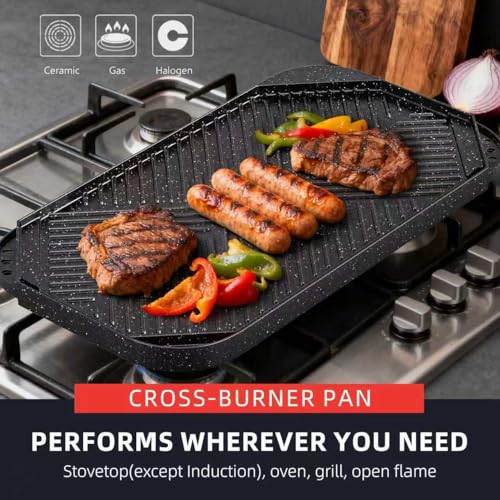 Caannasweis Nonstick Griddle Grill Pan 195 x 11 Reversible Griddle Pan for Stove Top Grill or Campfire Two Burner Cast Aluminum Grill Rectangular Baking Flat and Ribbed Griddle Plate - Image 3