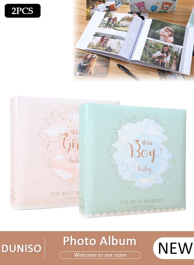 DUNISO 2Packs 200 Pockets Foil Stamping Photo Album for 6 Inches Photos Portable Photo Album for Baby Family Wedding Boys Girls - Image 1
