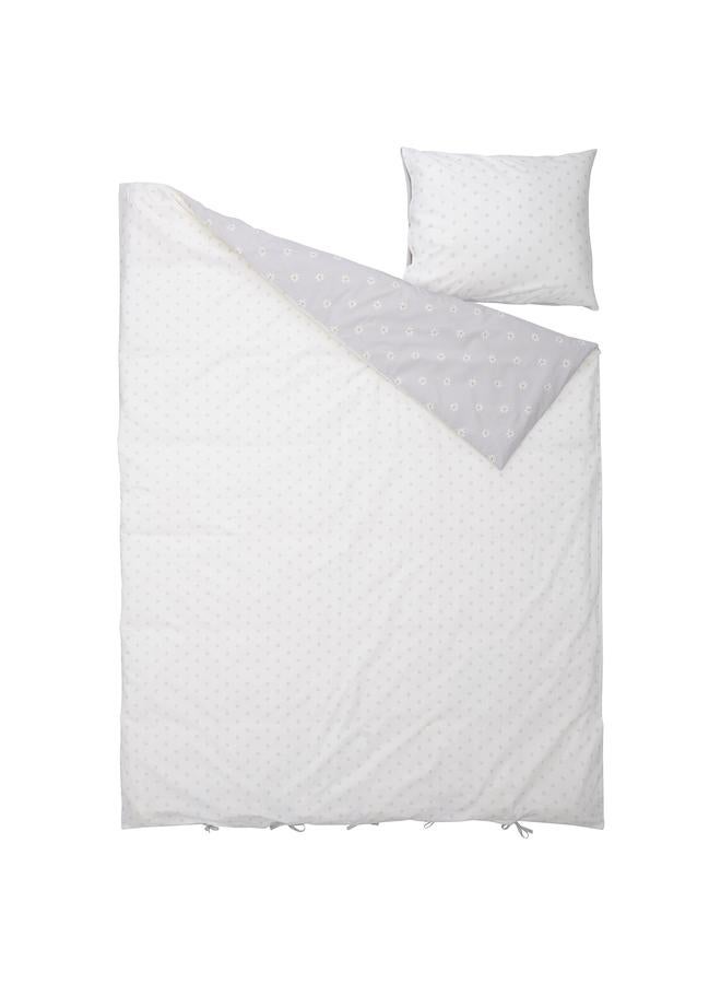 Zaboon Duvet cover and pillowcase, floral pattern grey/white, 150x200/50x80 cm - Image 3