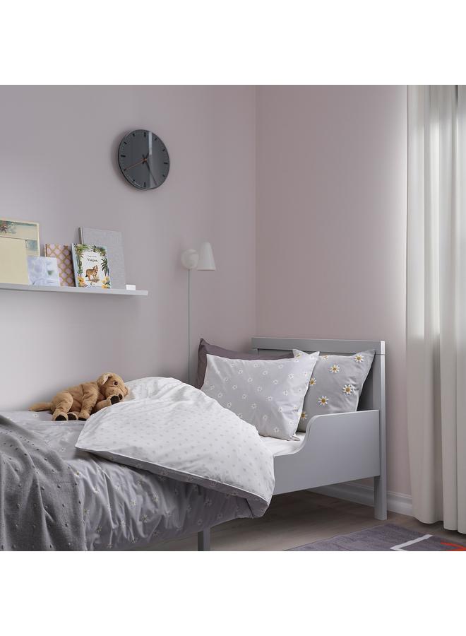 Zaboon Duvet cover and pillowcase, floral pattern grey/white, 150x200/50x80 cm - Image 4