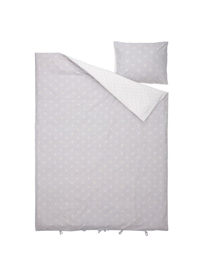 Zaboon Duvet cover and pillowcase, floral pattern grey/white, 150x200/50x80 cm - Image 2