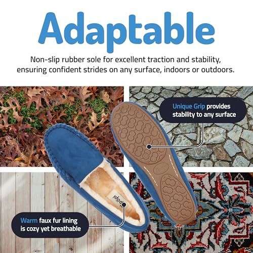 Floopi Women Slippers Moccasins, Soft Faux Fur Lining with Cozy Memory Foam, Ladies House Slippers for Women with Indoor & Outdoor Anti-Skid Sole (10 - Navy) - Image 4