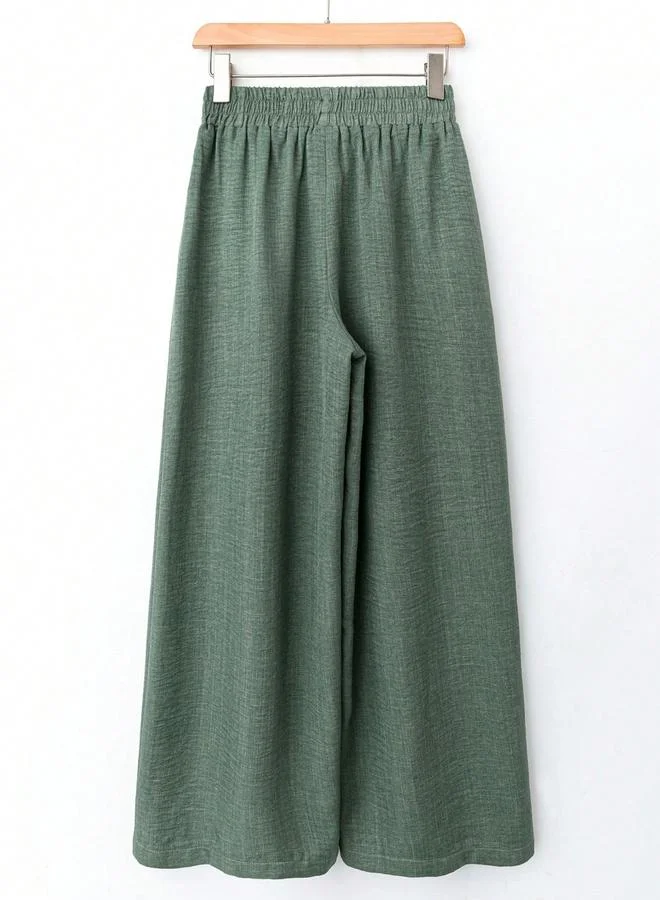Take Two Green Solid Wide Leg Pants