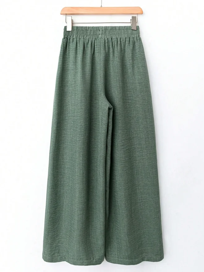 Take Two Green Solid Wide Leg Pants
