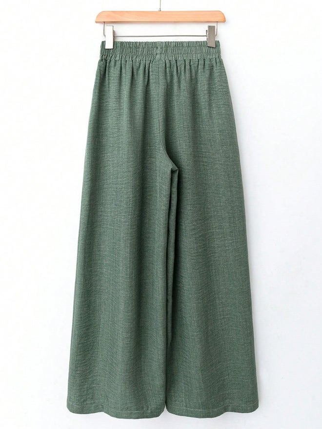 Take Two Green Solid Wide Leg Pants - Image 2