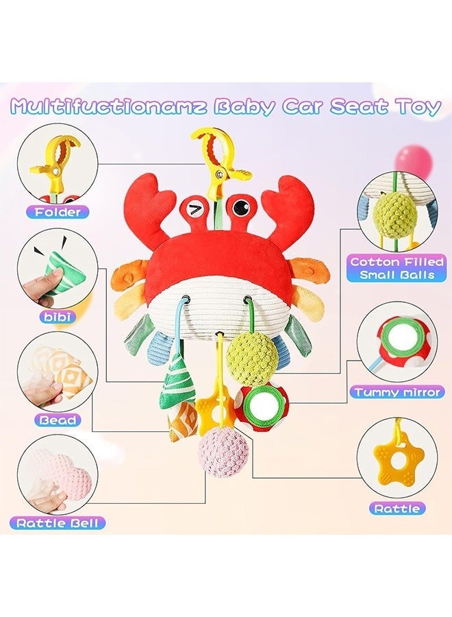 Baby Stroller Rattle Toy with Clip, Crab Car Seat Hanging Toys for Newborn 0-6 Months, Sensory Plush Teething Toy for Crib & Travel, Ideal Baby Gift - Image 4
