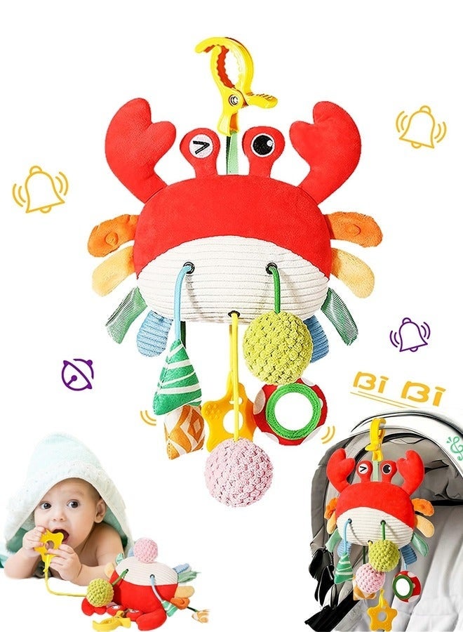 Baby Stroller Rattle Toy with Clip, Crab Car Seat Hanging Toys for Newborn 0-6 Months, Sensory Plush Teething Toy for Crib & Travel, Ideal Baby Gift - Image 1