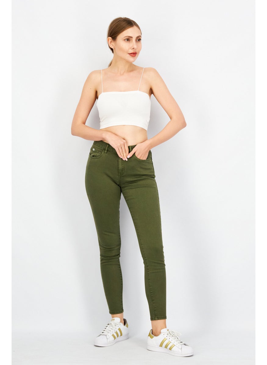 EDC Women Skinny Fit Solid Stretchable Jeans, Olive  - Image 3